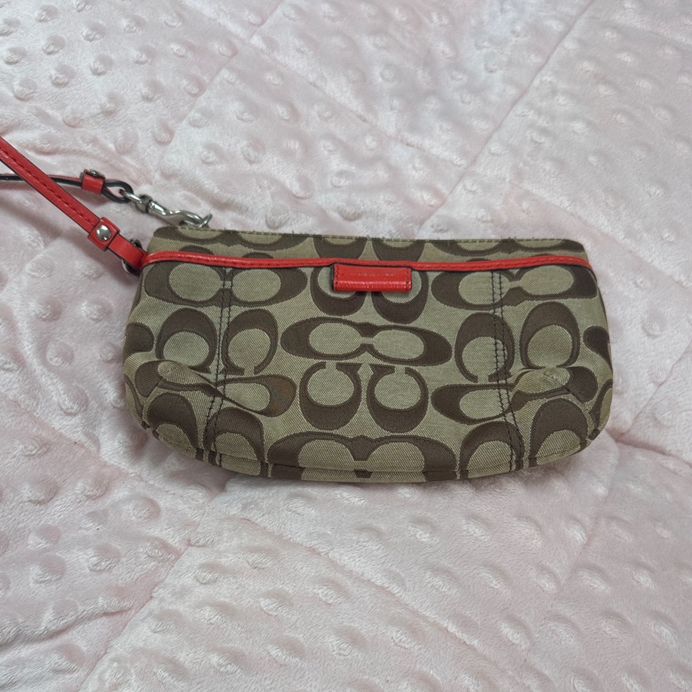 Coach Brown and Red Signature Wristlet